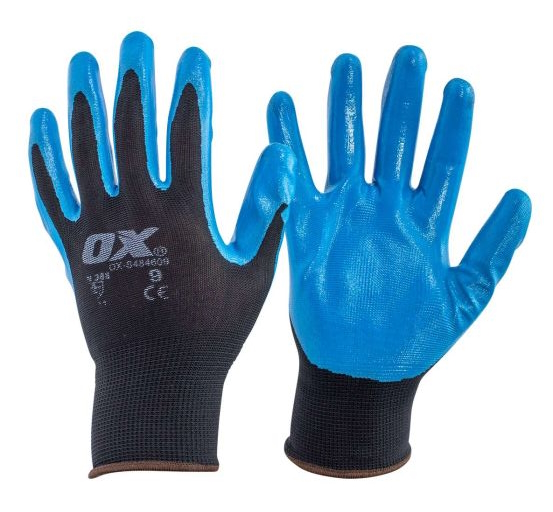 Ox Polyester Lined Nitrile Glove - 5 pair