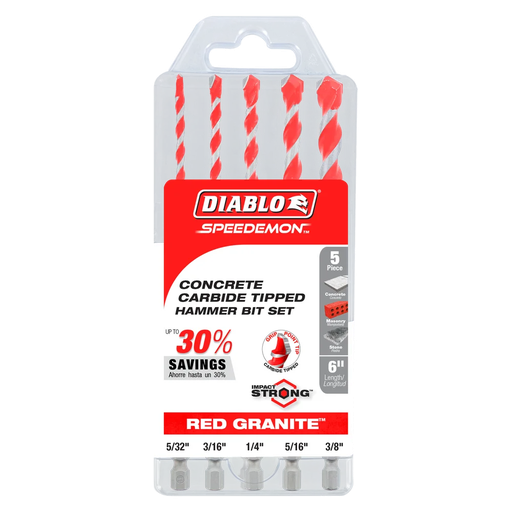 [DBL.<2.DMARG1220-S5] Diablo SPEEDemon Red Granite Carbide Tipped Hammer Drill Bit 5pc Set